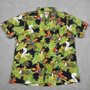 RJC Hawaiian Shirt Mens XL Black Tropical Bird Print Parrot Toucan Macaw Aloha